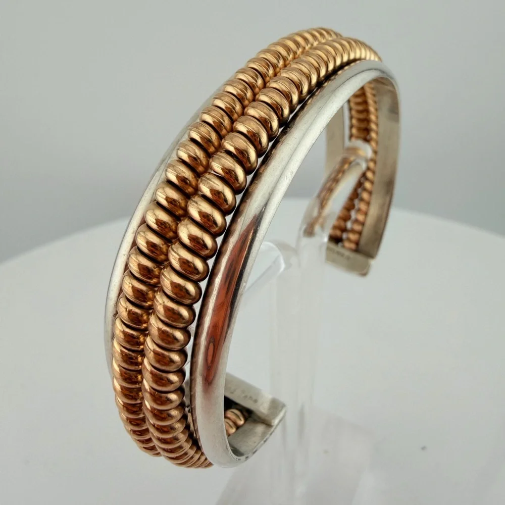 Navajo sterling Tahe cuff with 12k gold fill